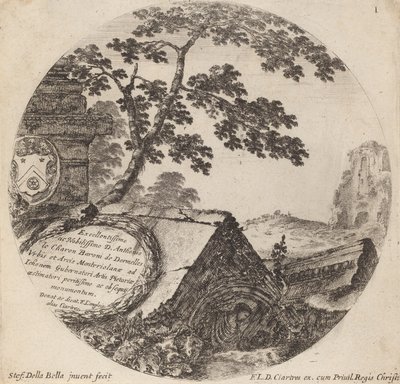 Strona tytułowa dla krajobrazów i ruin Rzymu, 1646. autorstwa Stefano della Bella
