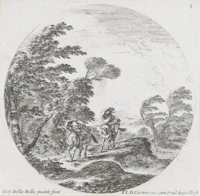Dwóch jeźdźców idzie pod wiatr Krajobrazy i ruiny w Rzymie (tytuł serii) Paysages et ruines de Rome (tytuł serii) autorstwa Stefano della Bella