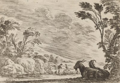 Dwie leżące kozy, 1642. autorstwa Stefano della Bella