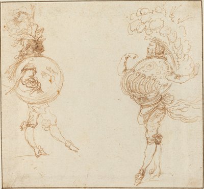 Dwóch mężczyzn w strojach maskaradowych: Ziemia i hełm paradny 1645. autorstwa Stefano della Bella