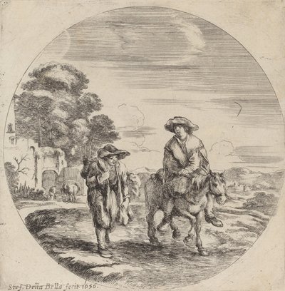 Dwóch chłopów podróżujących w krajobrazie, 1656. autorstwa Stefano della Bella