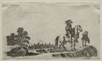 Różne postacie i krajobrazy: zagubiony jeździec badający drogę, 1649. autorstwa Stefano della Bella