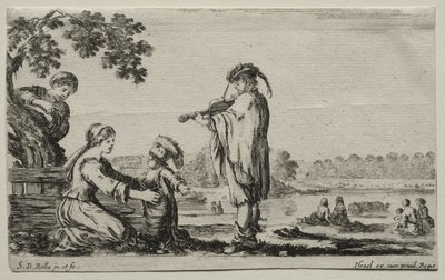 Różne postacie i krajobrazy: skrzypek, 1649. autorstwa Stefano della Bella
