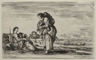 Różne postacie i krajobrazy: Dwie matki rozmawiające razem, 1649. autorstwa Stefano della Bella