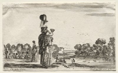 Różne postacie i krajobrazy: kobiety obserwujące kąpiących się wzdłuż rzeki, 1649. autorstwa Stefano della Bella