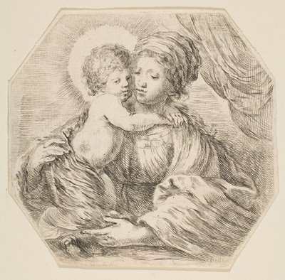 Dziewica z Dzieciątkiem, kompozycja ośmioboczna, ca. 1649. autorstwa Stefano della Bella