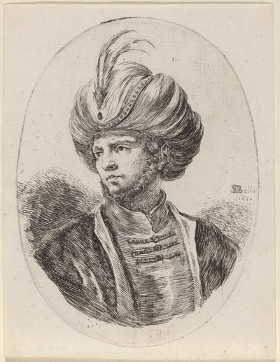 Młody Maur z lekką brodą i pierzastym turbanem, zwrócony w lewo autorstwa Stefano della Bella