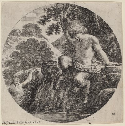 Młody satyr nad brzegiem strumienia autorstwa Stefano della Bella
