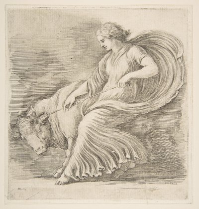 Młoda kobieta próbująca zatrzymać byka, ca. 1660. autorstwa Stefano della Bella