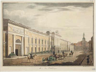 Widok Nowego Arsenału na Liteyny Avenue (perspektywa Liteiny) - Stepan Philippovich Galaktionov (1779-1854). litografia, akwarela autorstwa Stepan Philippovich Galaktionov