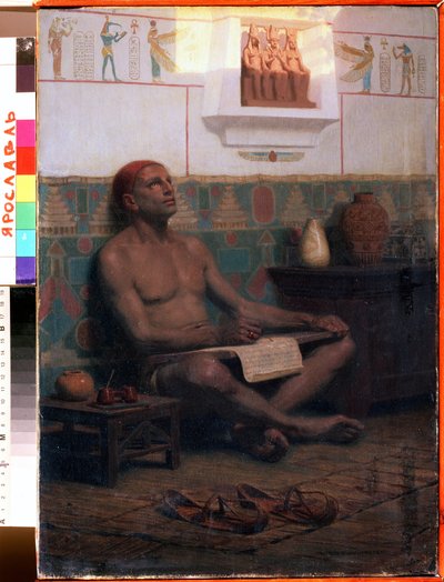 Królewski skryba Rahotep (XVII dynastia starożytnego Egiptu) (Królewski skryba Rahotep). Malarstwo Stepana Władysławowicza Bakalowicza (1857-1947). Olej na płótnie, 48 x 33 cm autorstwa Stepan Vladislavovich Bakalovich