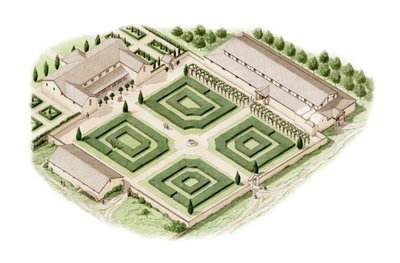 Brading Roman Villa, Isle of Wight (rysunek z 2012 r.), ok. 350-400 (tusz i akwarela) autorstwa Stephen Conlin