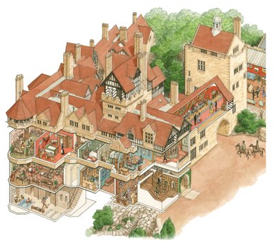 Cragside House, Northumberland, ok. 1872-1900 (tusz i akwarela) autorstwa Stephen Conlin