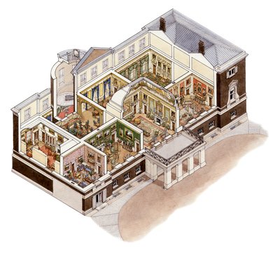 Devonshire House, Piccadilly, Londyn, ok. 1860-1910 (tusz i akwarela) autorstwa Stephen Conlin