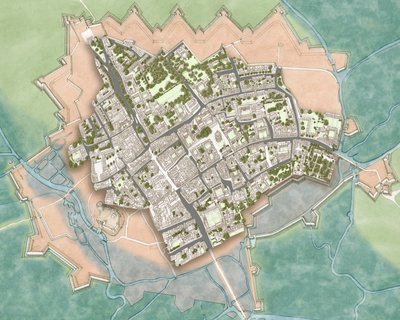 Współczesny Oxford nad obroną z czasów wojny secesyjnej, ok. 1644-1646 (tusz, akwarela, edycja cyfrowa) autorstwa Stephen Conlin