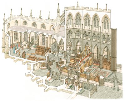 East End of Westminster Abbey na krótko przed reformacją, ok. 1500-1525 (tusz i akwarela) autorstwa Stephen Conlin