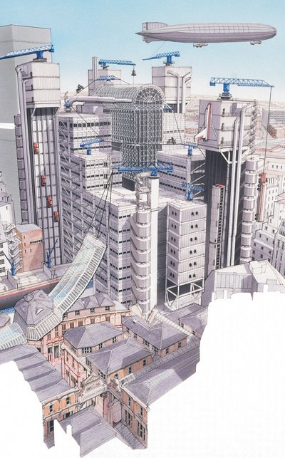 The Lloyds Building, City of London, ok. 1987-1995 (tusz i akwarela) autorstwa Stephen Conlin