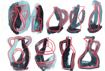Nine Vessels, 2016 (pastel olejny i barwnik do tkanin na papierze) autorstwa Stephen Dow