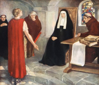 Caedmon przed Świętą Hildą (kolor lito) autorstwa Stephen Reid