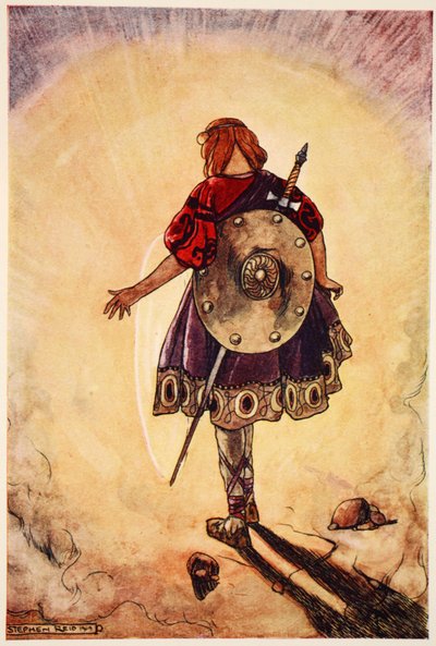 Cuchulain podąża za Lśniącym Kołem, ilustracja z „Cuchulain, The Hound of Ulster” Eleanor Hull (1860-1935) autorstwa Stephen Reid