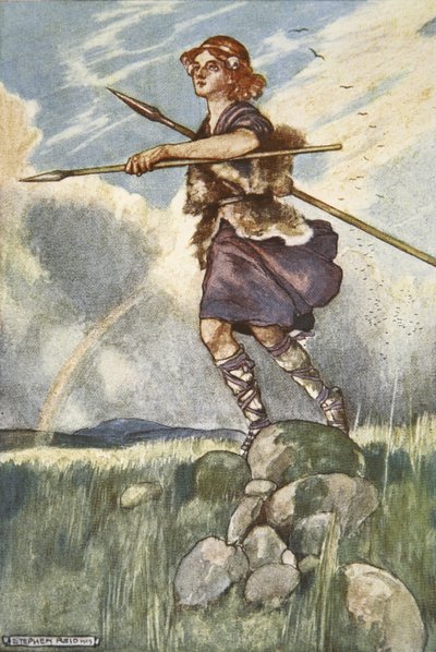 Cuchulain wyrusza do Emain Macha, ilustracja z „Cuchulain, The Hound of Ulster” Eleanor Hull (1860-1935) autorstwa Stephen Reid