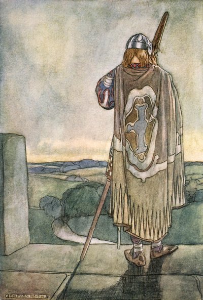 „Finn usłyszał z daleka pierwsze nuty harfy bajki”, ok. 1910 r autorstwa Stephen Reid