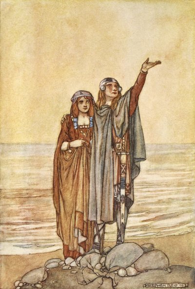 „Follow me now to the Hill of Allen”, ilustracja z „The High Deeds of Finn and other Bardic Romances of Ancient Ireland” T.W. Rolleston (kolor lito) autorstwa Stephen Reid