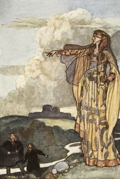 Macha przeklina ludzi z Ulsteru, ilustracja z „Cuchulain, The Hound of Ulster” Eleanor Hull (1860-1935) autorstwa Stephen Reid