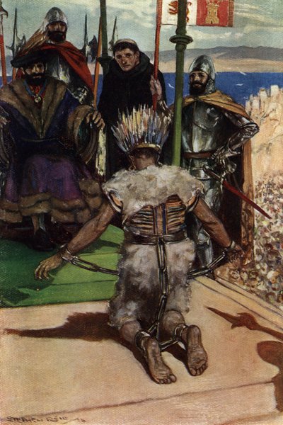 Montezuma II uwięziony przez Kortezy Hernana w 1519 r. autorstwa Stephen Reid