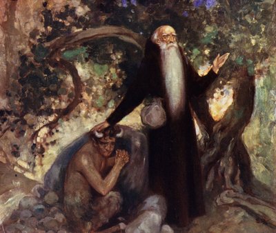 Święty Antoni i Satyr (kolor lito) autorstwa Stephen Reid