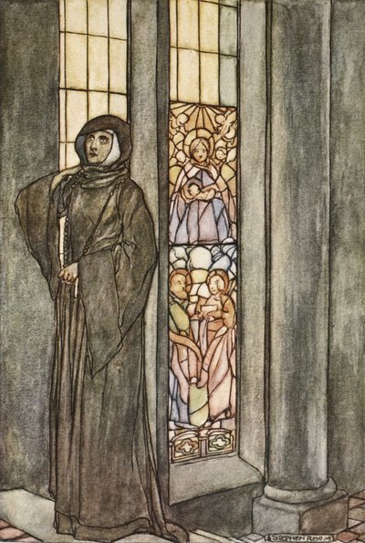 Słyszała, jak jej własne imię wykrzykuje się raz po raz, ilustracja z „Wielkich czynów Finna i innych bardycznych romansów starożytnej Irlandii” autorstwa T.W. Rolleston (kolor lito) autorstwa Stephen Reid