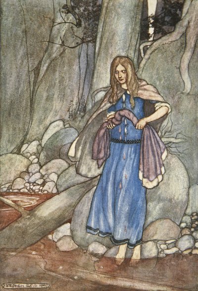 The Watcher of the Ford, ilustracja z „Cuchulain, The Hound of Ulster” Eleanor Hull (1860-1935) autorstwa Stephen Reid