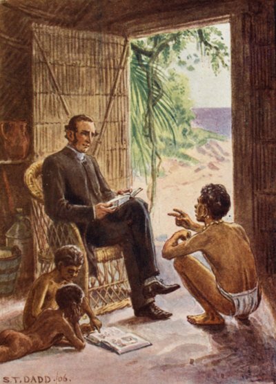 Ilustracja przedstawiająca życie biskupa Pattesona (kolorowa litografia) autorstwa Stephen T. Dadd