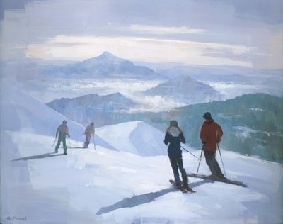 Narciarze na ośnieżonych szczytach autorstwa Steve Mitchell