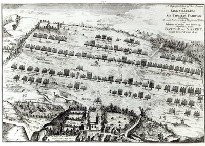 Przygotowania do bitwy pod Naseby, stoczonej 14 czerwca 1645 r. opublikowanej w „Historii i starożytności Naseby” Johna Mastina, 1792 r. autorstwa Streeter