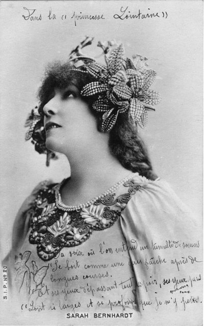 Henriette Rosine Bernard aka Sarah Bernhardt (1844-1923) w roli „Odległej księżniczki”, sztuka Edmonda Rostanda (zdjęcie czarno-białe) autorstwa Studio Reutlinger