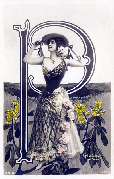 P : Mlle Lolita, artystka z lat 1900 - Alfabet na pocztówce autorstwa Studio Reutlinger