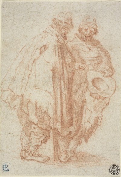 Dwóch brodatych mężczyzn w poszarpanych płaszczach autorstwa Style of Jacques Callot