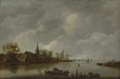 Widok na rzekę z wiejskim kościołem. autorstwa Style of Jan van Goyen