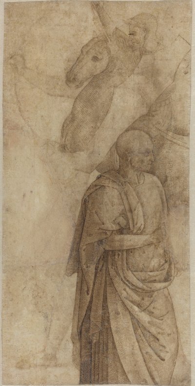 Jeździec i stojący udrapowany mężczyzna, po antyku [verso] autorstwa Style of Pietro Perugino