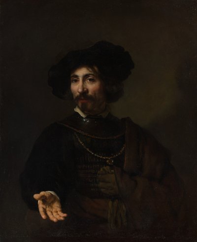 Mężczyzna ze stalowym rynsztokiem. autorstwa Style of Rembrandt