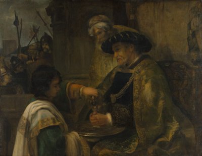 Piłat myjący ręce, prawdopodobnie lata 60. XVII wieku. autorstwa Style of Rembrandt