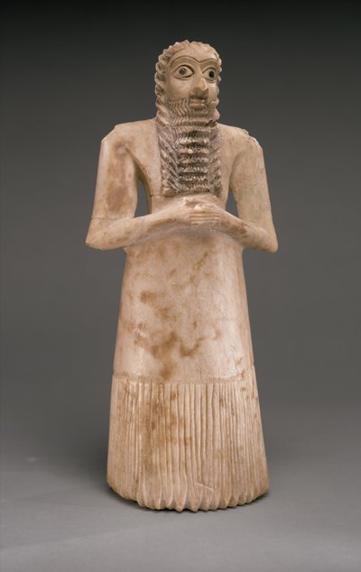 Stały wyznawca płci męskiej, wczesna dynastyka, ok. 2900-2600 p.n.e. (alabaster gipsowy, muszla, czarny wapień, bitum) autorstwa Sumerian