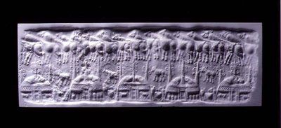 Odcisk pieczęci rękojeści cylindrycznej, Uruk (obecnie Warka, Irak), ok. 3300-3000 pne (tynk) autorstwa Sumerian Sumerian