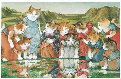 Ilustracja z książki Koty prerafaelitów (wyd. 1999) autorstwa Susan Herbert