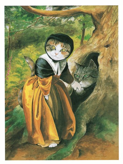 Ilustracja z książki Koty prerafaelitów (wyd. 1999) autorstwa Susan Herbert