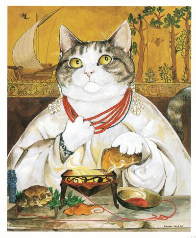 Ilustracja z książki Koty prerafaelitów (wyd. 1999) autorstwa Susan Herbert