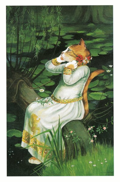 Ilustracja z książki Koty prerafaelitów (wyd. 1999) autorstwa Susan Herbert