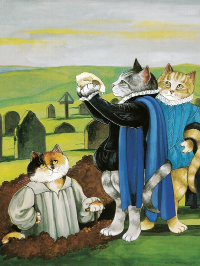 Ilustracja z Shakespeare Cats: Poster Book (wyd. 2016) autorstwa Susan Herbert