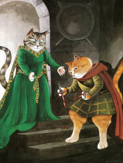 Ilustracja z Shakespeare Cats: Poster Book (wyd. 2016) autorstwa Susan Herbert